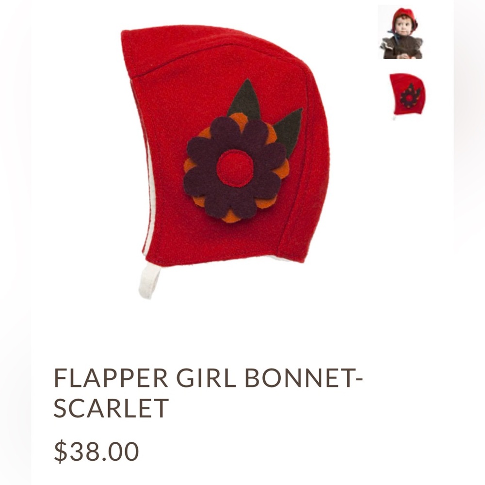Red wool patouche Fall Winter Lined bonnet, hand made 18-24 months